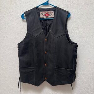 Street & Steel Mens Black Leather Motorcycle Vest Side Lace Biker Size 40/Medium